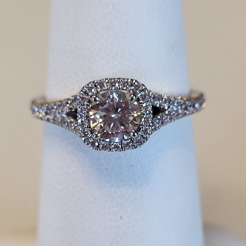 Naledi Sterling Silver Round CZ Halo Split Shank Ring